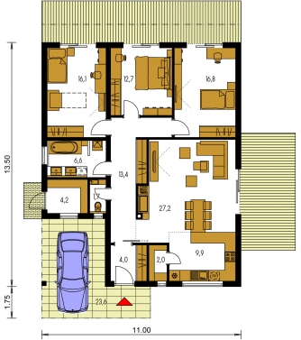 Image miroir | Plan de sol du rez-de-chaussée - BUNGALOW 204